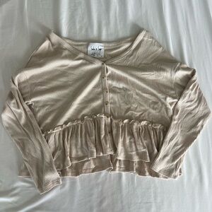 Cream Ruffled Button-Up Cardigan